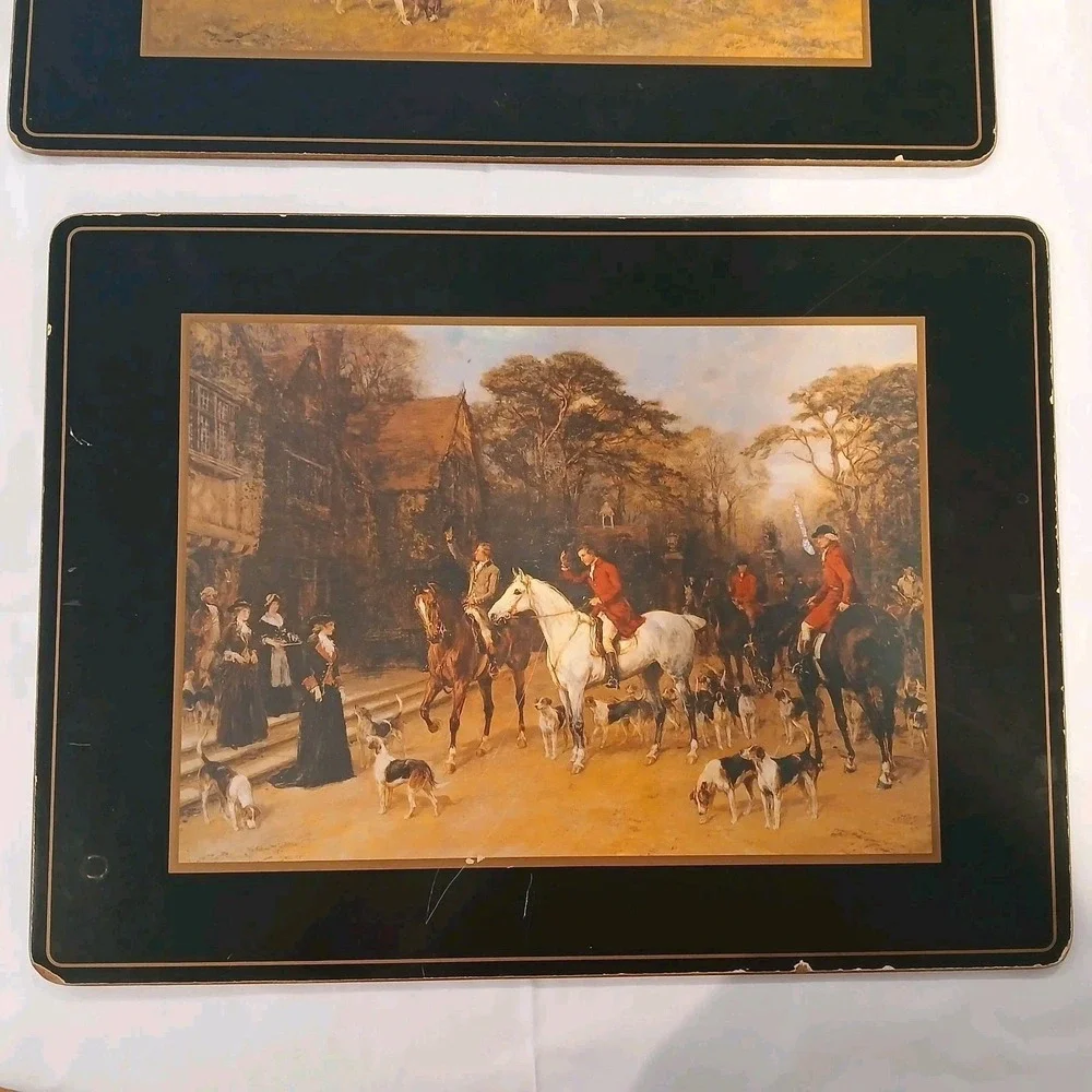 Pimpernel Placemats Tally Ho Fox Hunting Dog Cork Backed Set of 4 Black Placemat